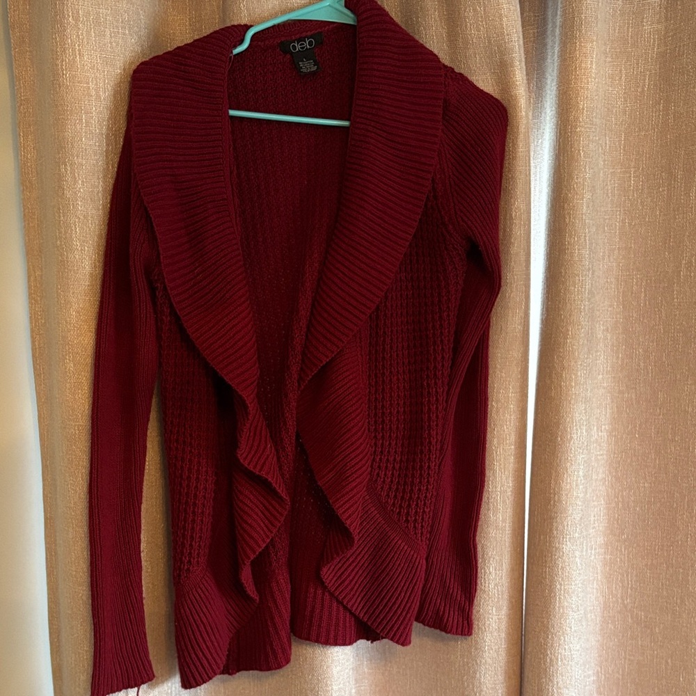 Deb Burgundy Ruffled Cardigan